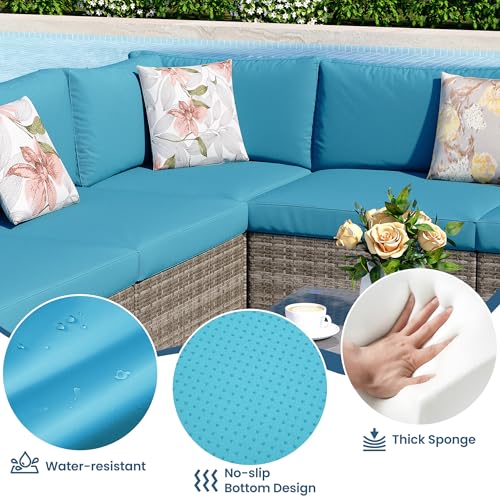 Light Blue 8-Piece Outdoor Patio Furniture Set with Fire Pit - Image 3