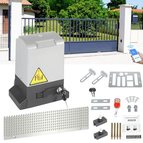 ISOISL Accionamiento automático de puerta batiente de 370 W, accionamiento por Bluetooth, control por Bluetooth, accionamiento de puerta de garaje hasta 800 kg, 12 m de puerta corredera con 2 mandos a