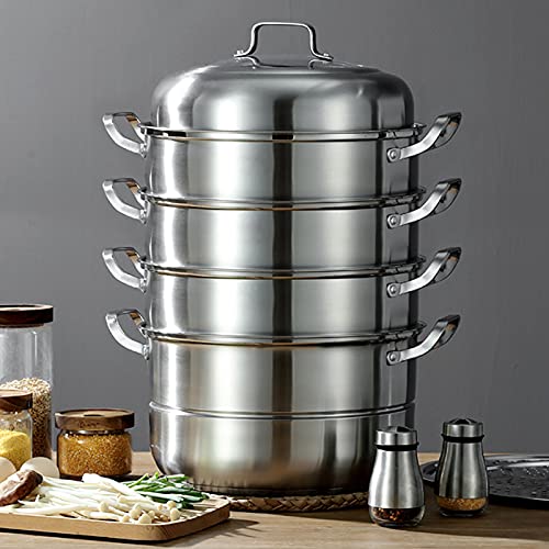 Xuthusman 304 Stainless Steel Steamer - Stackable 5 Levels with Glass Lid - Diameter 32cm - Rustproof