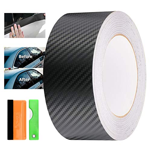 Free Tool Kit 3D Carbon Fiber Black Vinyl Wrap Kit for Black Out Chrome Delete Window Trim Door Trim 2" x25Ft