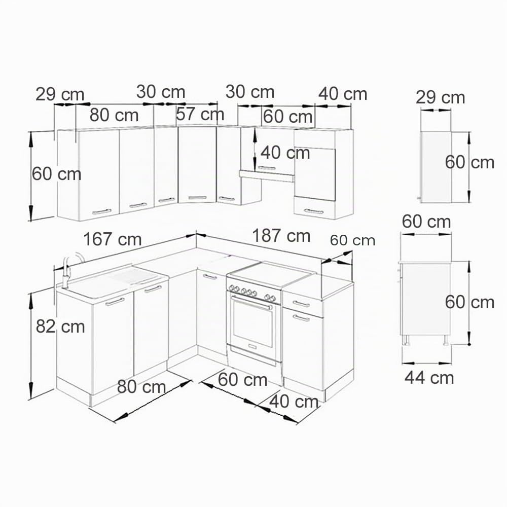 Vicco Cocina esquinera Rick, Oro Power Roble/Antracita, 190 x 46 cm, Ap Antracita, con Elementos modulares ampliables para una planificación Flexible de la Cocina
