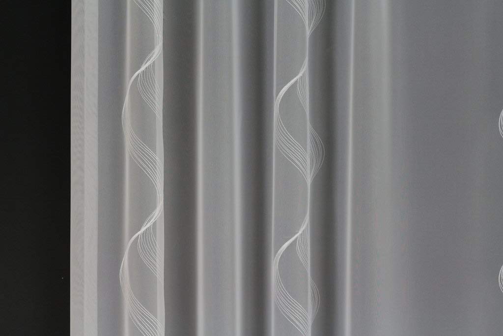 Hochwertige Gardine Fertiggardine Voile Store Schal mit Stickerei Faltenband und Bleiband weiß Ferrara 155 x 450 cm (HöhexBreite)
