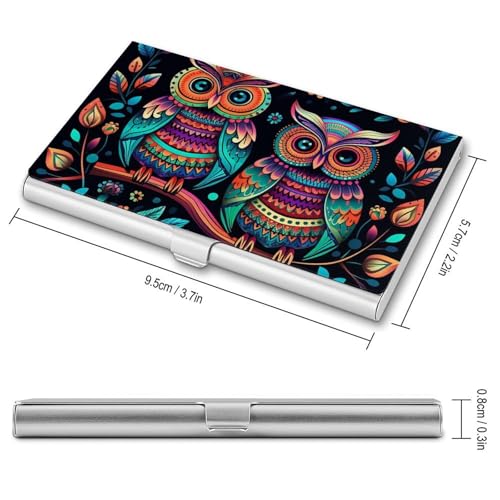 Slim Business Card Case for Men & Women, Pocket Metal Case, Colorful Owl Pictures Professional Aluminum Alloy Business Card Holders, Stylish Purse Name Cards Holder, Buckle Style Shut2