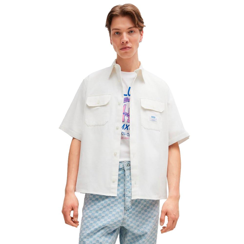 HUGO Mens Ekyno Cotton-Terry Shorts with Blue Logo Patch