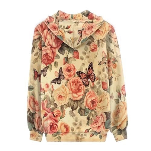 Tongluoye 24228P1601006 Flower Butterfly Zip Up Jackets Rose Hoodies For Women Medium Sweatshirts Long Sleeve Hooded Pullover Sweater thumb #1