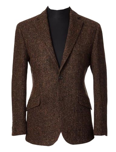 Men's Suit Blazer Herringbone Speech Notch Lapel Jacket Single Breasted Button Coat Office