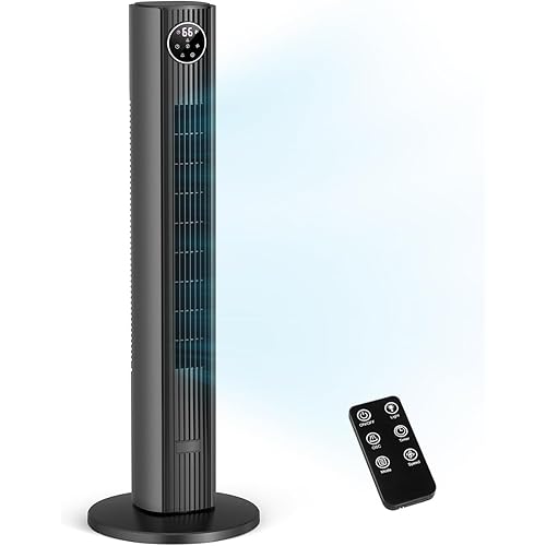 ZAFRO 36" Tower Fan for Bedroom,23ft/s Velocity 85°Oscillating Floor Fan with Remote Control,4 Modes,3Speeds,12H Timer, Quiet Standing Fan for Bedroom, Living Room