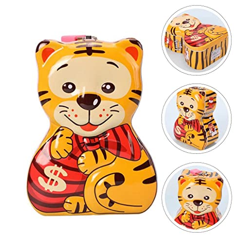 Image of WISHKEY Cute & Attractive Cartoon Tiger Shaped Metal Piggy Bank with Secure Lock & Keys for Kids, Money Saving Storage Coin Collector Box for Boys & Girls (Pack of 1, Multicolor)
