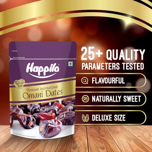 Image of Happilo Premium International Omani Dates 500g | Healthy snacks, Dry fruits, Khajoor, Khajur, Nutritious| Rich in Vitamins & Minerals | Natural Sweetener (Pack of 3)