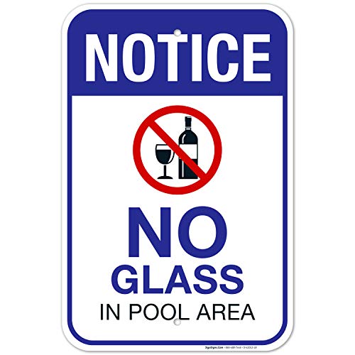 Cartel No Glass in Pool Area 12x18 pulgadas aluminio miniatura 1