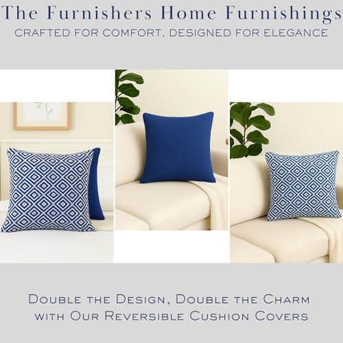 Image of Reversible 24x24 Inch Blue Cotton Argyle Woven Pack of 1 Fashion Throw Pillow Covers Cases for Couch Sofa Home Decoration | 60 x 60 cm