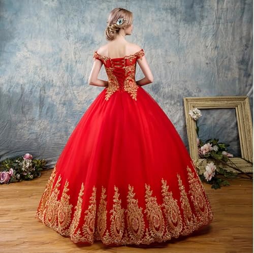 Asulla Gold Appliques Off The Shoulder Quinceanera Dress Tulle Puffy Ball Gown Long Homecoming Prom Evening Dress3