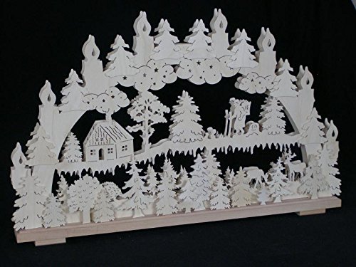 Voûte lumineuse en bois Erzgebirge 70x45cm avec décor traditionnel de forêt et cerfs