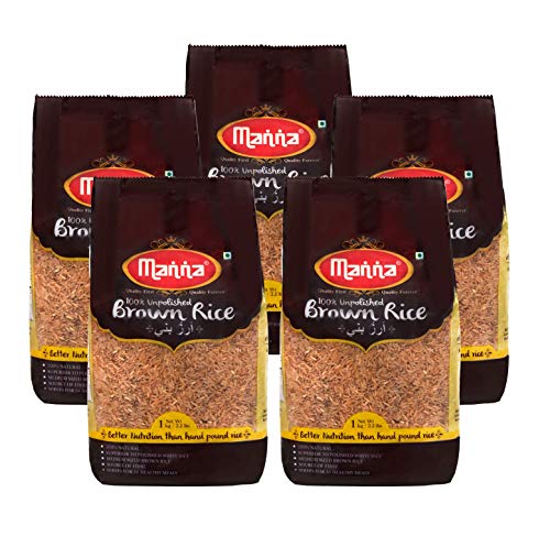 Manna Brown Rice, 5kg (1kg x 5 Packs) – Long Grain, Unpolished. 100% Natural. Naturally Low GI, High in Fibre. Helps…