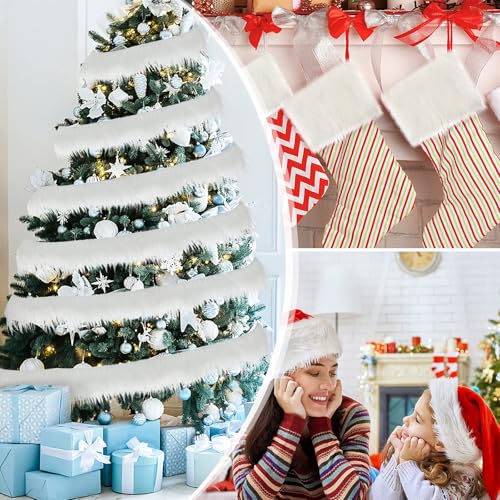 Kinretixia 10cm*1.8m Langhaarplüsch Stoffband, Kunstfell Band für Weihnachten, Plüsch Stoff für DIY Basteln, Nähprojekte, Puppen Herstellung und Deko Weißes