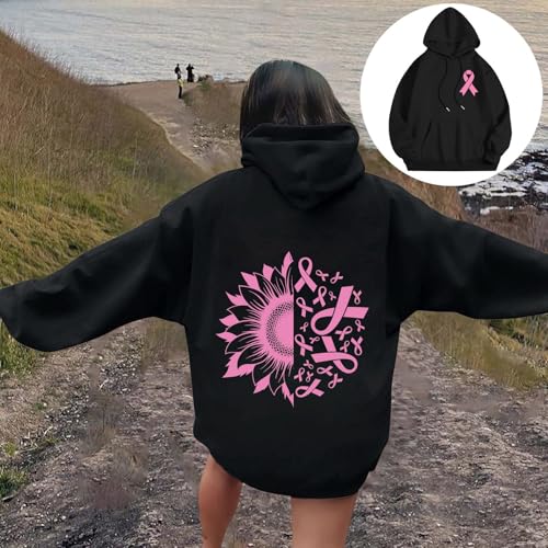 Sweat Octobre Rose à Capuche Manches Longues Pull Oversize Confort - 4