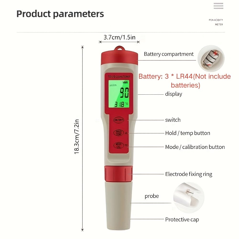 Upgrade 4 in 1 Digital Pool Water Tester with pH/TDS/EC/Temp Function,LAMJAD Water Quality Tester Pen?0.01 High Accuracy?Digital PH Tester for Pools, Drinking Water Aquariums hydroponic Cooking.