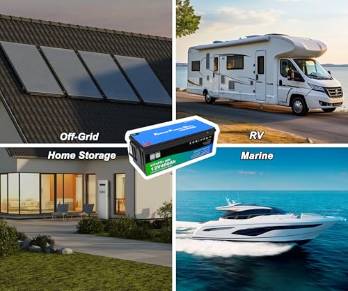 Image of 12 Volt 400Ah Lithium Golf Cart Battery, 12V LiFePO4 Battery, 200A BMS, 4000+ Cycles, 5.12 kWh Energy, 2.56kW Max Power Output, Perfect for Off-Grid, Home Storage, RV, Marine