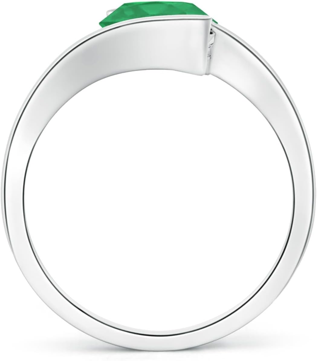 Angara Natural Emerald Solitaire Engagement Ring for Women | Semi Bezel-Set Solitaire Round Emerald Bypass Ring in 14K Solid Gold/Platinum | May Birthday, Gemstone Jewellery Gift