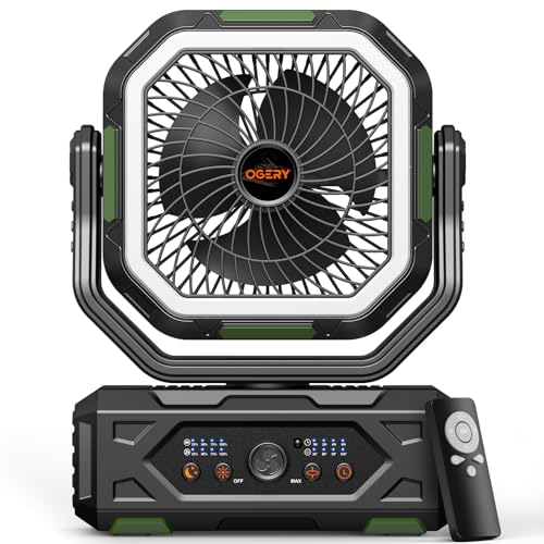 OGERY 2026 Upgraded Camping Fan, Stronger Wind, Stepless Speed Regulation, Fast Charging for Tent, Travel, Car, Outdoor Camping Essentials