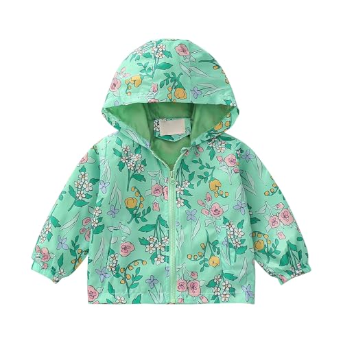 Toddler Baby Girls Windbreaker Rain Jacket with Pocket Cute Hoodie Flower Zip-Up Lightweight Coat Outdoor Clothes