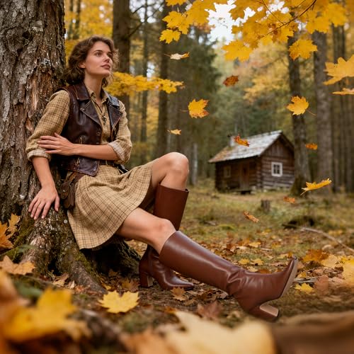 Image of Women's Knee High Boots, Comfortable Square Toe Faux Leather Boot Fashion Long Tall Boots for Riding Chunky High Heeled Dress /Casual Boot