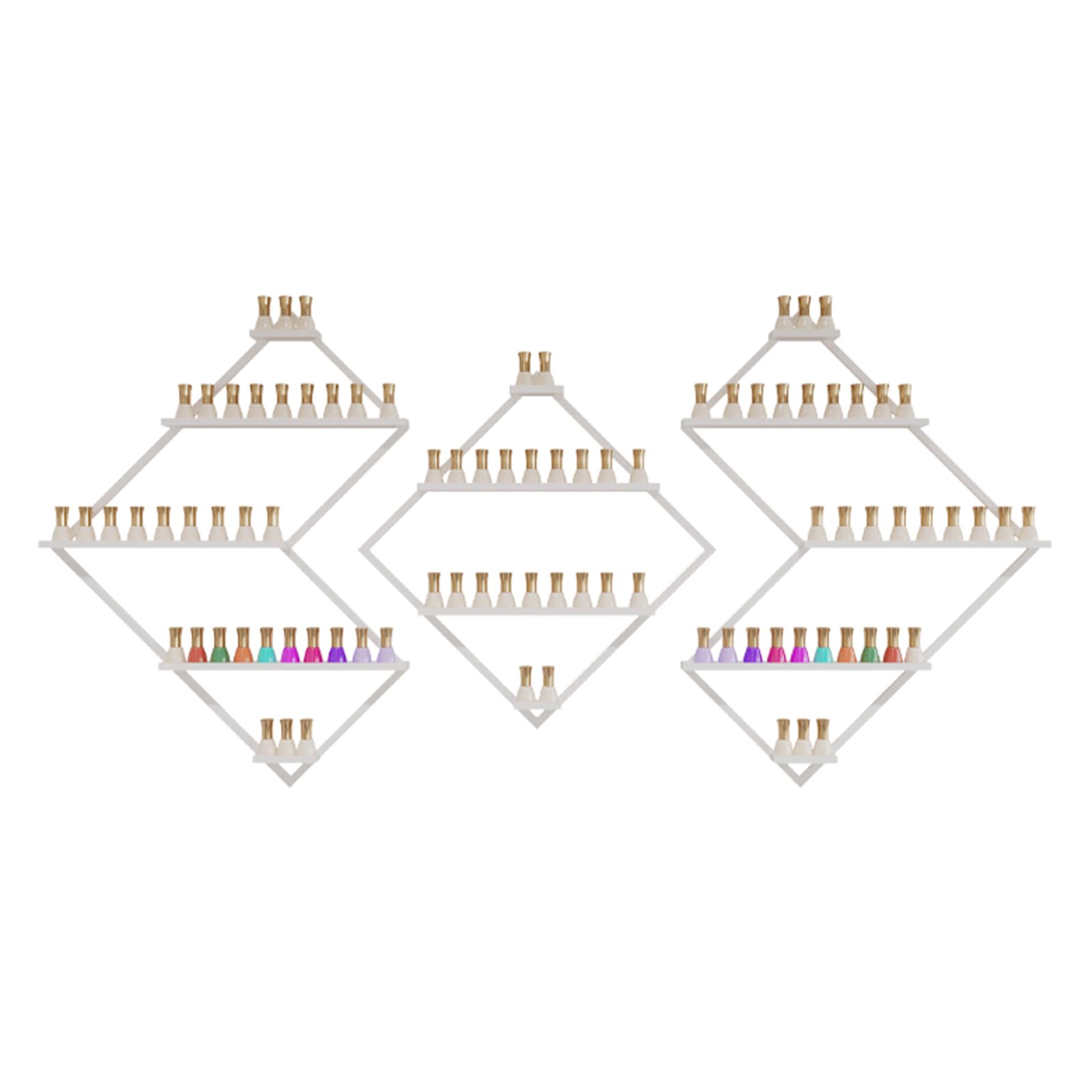 Organizzatore per smalti da Parete: Set di Tre espositori poligonali in Metallo, Ideale per Spa domestiche e saloni di Bellezza, Design Bianco.