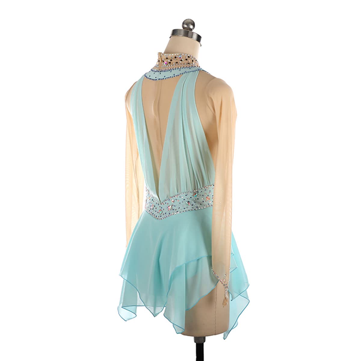 Costume da pattinaggio per ragazze adulte dolcevita blu diamante maniche lunghe gonna pattinaggio ragazze body ginnastica gara allenamento atletica femminile (L, blu)