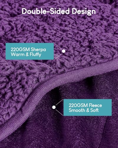 Image of Cottonblue Weighted Blanket 20 lbs Queen Size, Flannel Shaggy Sherpa Weighted Blanket for Adults Comfortable Weighted Blankets for Calming and Relax, Bed Sofa Heavy Blankets, 60x80 inches, Purple