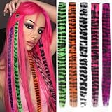 Ms Aloe 5 Pcs Leopard Print Clip in Hair Extensions 18inch Synthetic Straight Clip in Hair Extensions Stripe Printed Hairpiece Colorful Colored Hair Accessories for Women (5 Colors)