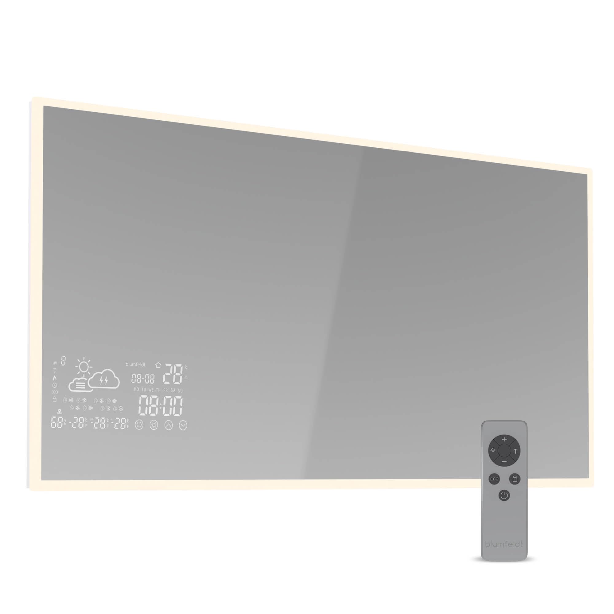 Blumfeldt - Pannello Radiante a Infrarossi, 600W – Specchio Smart, Controllo App & Telecomando, IP44, LED, Blocco per Bambini, Riscaldamento di 12-15m², Montaggio a Parete, WiFi, Bagno