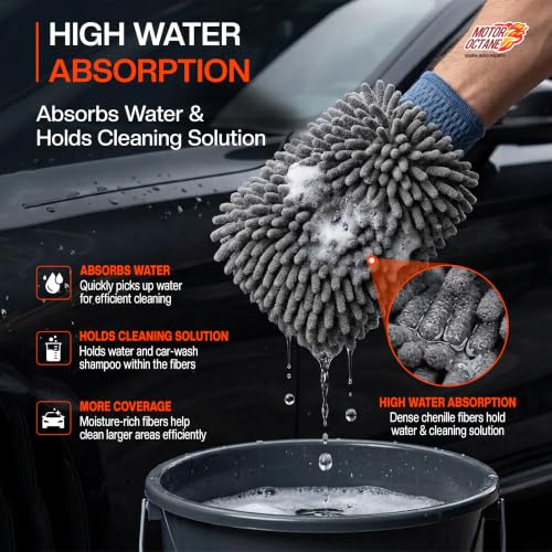 Image of Premium Car Wash Mitt | Extra Plush, Dual-Sided Microfiber Chenille Wash Glove | Ultra Soft & High Absorbency | Scratch-Free Cleaning Mitt for Cars & Bikes | Pack of 1
