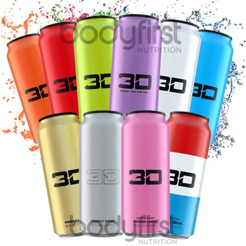 3D Sugar-Free Energy Drink, Pre-Workout Performance, Red, 16 oz Cans (Pack of 12)