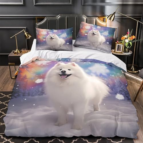 Housse de couette chien blanc parure de lit 135x200 pas cher - 2