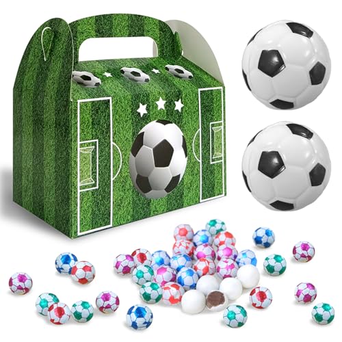Fußball Süßigkeiten,40 Schokoladenfußbälle + 2 Mini Fußball + Fußball Geschenkbox,Schokofußbälle aus Milchschokolade,Mini Sportbälle, Stressball Kinder, Antistressball für fussball mitgebsel jungen