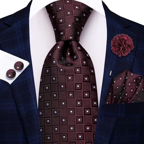 Image of Hi-Tie Men's Silk Ties Formal Woven Classic Necktie Pocket Square Cufflinks Lapel Pin Set Wedding Business