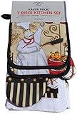 Bistro Chef Kitchen Towel Set 7 Piece Towels Pot Holders Oven Mitt & Dishcloth Decorative Design Everyday Use