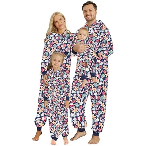 Mumetaz Christmas Pajamas for Family One Piece Family Christmas Pjs Matching Sets Xmas Snowflake Reindeer Printed Hoodie Sleepwear Navy Women XL Cover