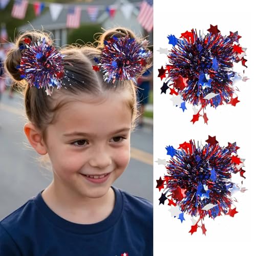 Pinzas para cabello patrióticas 4th of July Pom Pom miniatura 1