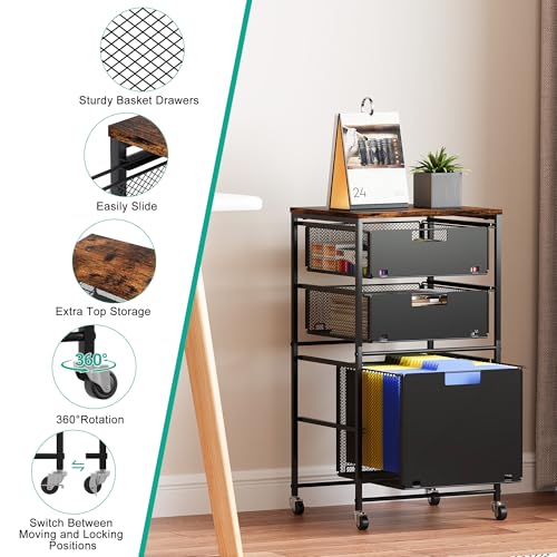 Solinxe 3-Drawer Storage Organizer, Under Desk Rolling File Cart with Lockable Wheels, Hanging File Folder Organizer for Letter Size, Utility Craft Cart Filing Cabinet for Home Office,Black by Solinxe - Image 5