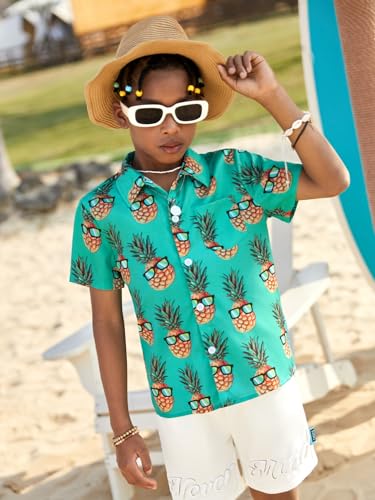 WDIRARA Boy's Fruit Print Button Down Boho T Shirt Collared Neck Short Sleeve Casual Summer T Shirts4