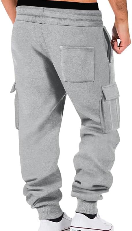 Mens Fleece Cargo Sweatpants Heavyweight Elastic Waist Pants with Pockets Baggy Drawstring Jogger Pants - Image 2
