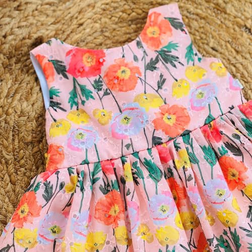 Image of Stanwells Kids Dress for Girls Heart Embroidery Pattern Knee Length Applique Kerala Ethnic Cotton Frock for Baby Girls Zipper Cap Sleeve Dress for Girls Cream & Red (6 Months - 7 Years)