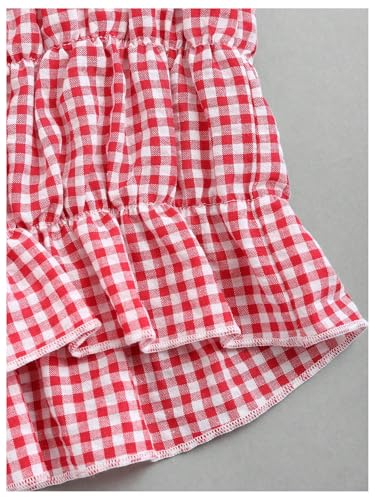 WDIRARA Women's Gingham Tube Crop Top Plaid Bow Ruffle Hem Y2k Bandeau Tops3