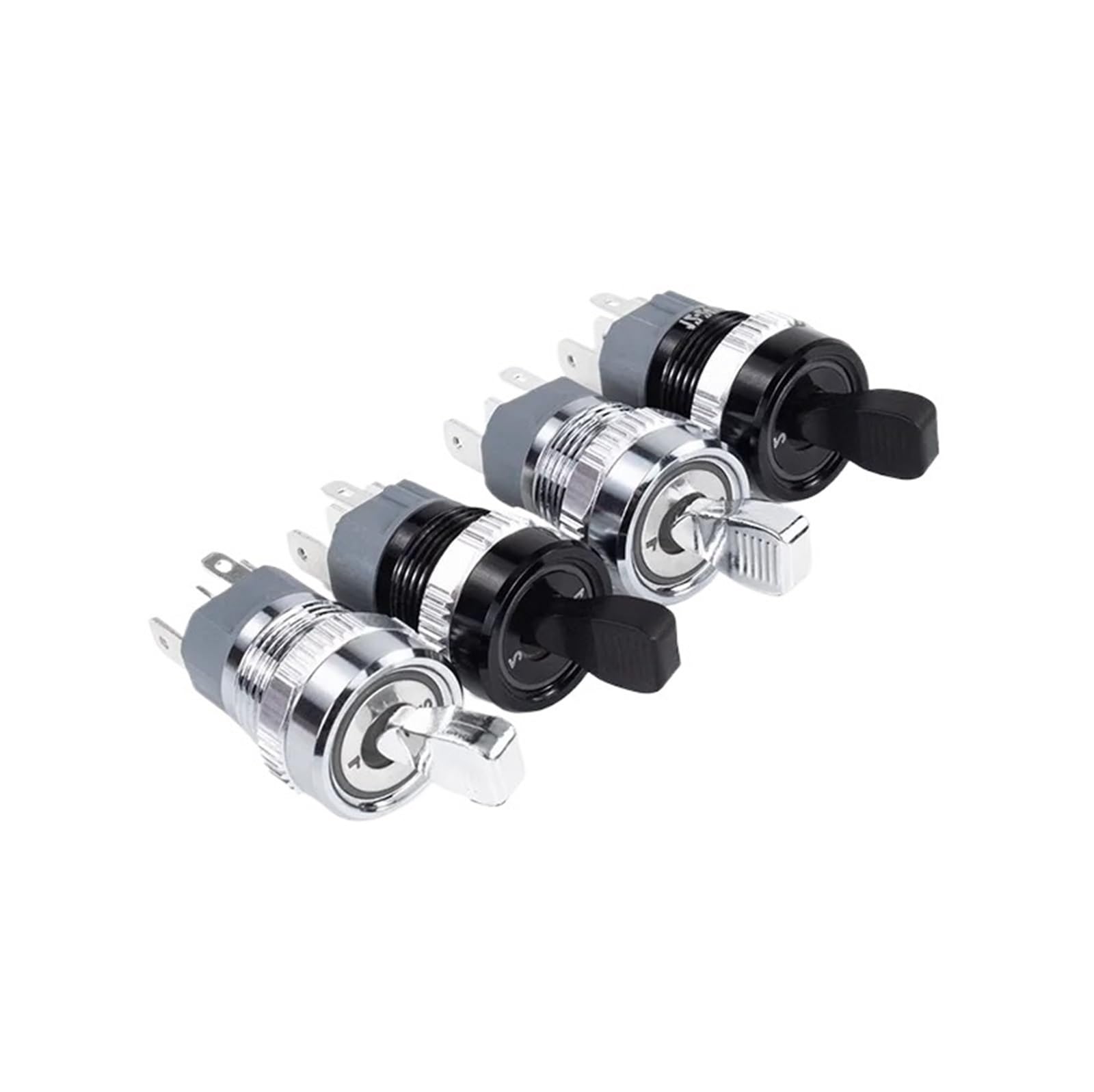 Interruttore a bilanciere a due posizioni 16 mm in metallo di blocco con indicatore luminoso, selettore a levetta, corpo argento/nero (Blue Light, acciaio inossidabile, 3-6V)