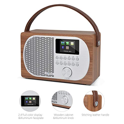 LEMEGA M2P WiFi Smart Radio,Internet Radio,FM Digital Radio,Wireless Bluetooth,Rechargeable Battery,Headphone- Out,AUX-in,Alarms,Clock,40 Stations Presets,Colour Display,App Control - Walnut