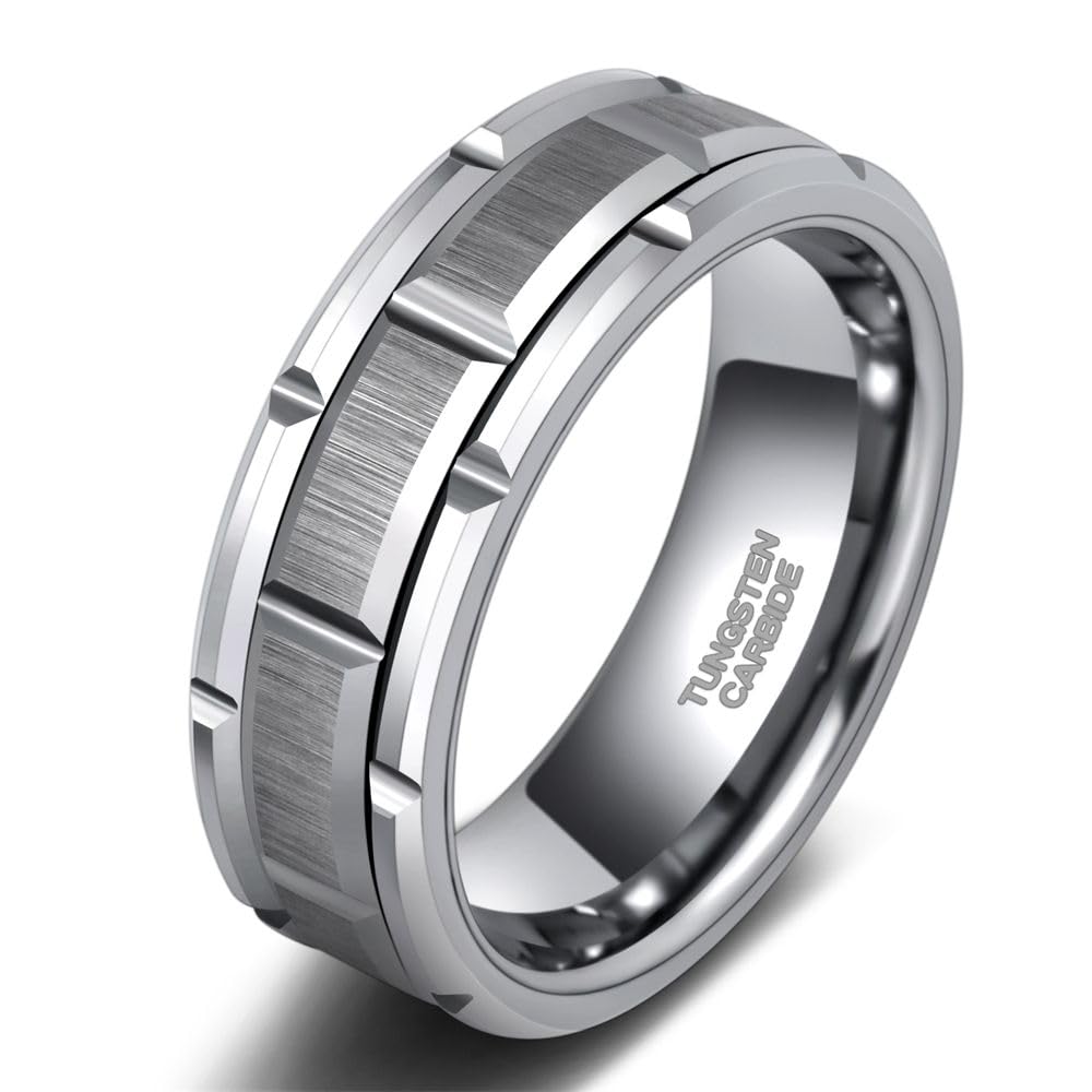 8mm Silver Tungsten Ring Mechanical Seal Inlay Men Rings,Anniversary Ring, Promise Ring, Engagement Ring, Personalized Ring, Wedding Ring Mens Birthday Gift,Cuple Ring