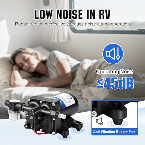 Image of ECO-WORTHY 12V RV Water Pump, 3.5 GPM, 55 PSI, Self Priming Water Pump with Pressure Switch, 4-Chamber Fresh Water Pump for Boat Marine Camper Truck Shower Sprayer