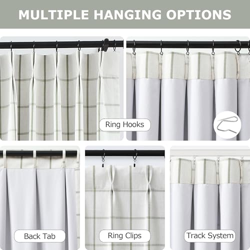 Vision Home Sage Plaid Linen Pinch Pleated Full Blackout Curtains 40x102Lx2 - image 4