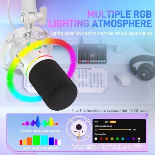 Image of MAONO XLR /USB Dynamic Microphone, RGB Gaming Mic with Software, Mute, Gain Knob, Volume Control and Headphone Jack for Streaming, Podcasting, Recording-PD200X (White)